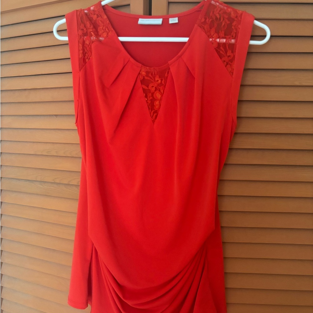 New York & Company Red Asymmetrical Ruched Blouse